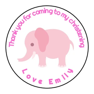 Girls Pink Cute Elephant Christening Thank You Stickers,Sweet cones, Gift, Cake - Picture 1 of 1