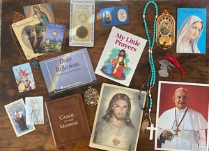 Religiöses Lot Katholische Christliche Ikonen Rosenkranz Bücher Medaillen Papst Jesus - Bild 1 von 14