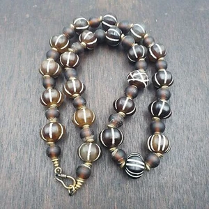 AA Himalayan Tibetan Etched Agate Beads Decorated Beaded Necklace - Picture 1 of 12