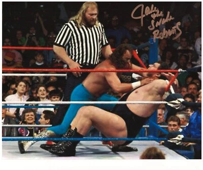 FOTO FIRMADA RARA WRESTLEMANIA DE JAKE LA SERPIENTE ROBERTS WWE HOF'ER CON PRUEBA Foto 1 de 2
