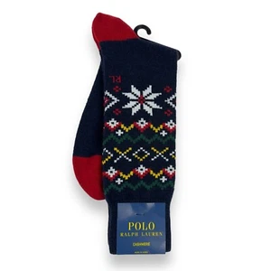 Polo Ralph Lauren Cashmere Dress Socks Mens Large Navy Blue Red Fair Isle Print - Picture 1 of 4