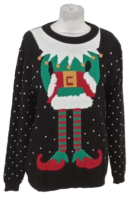 Boohoo Women's Christmas Jumper Size S/M Black Mix Graphic Print Stretch NWOT F1 - Image 1 of 4