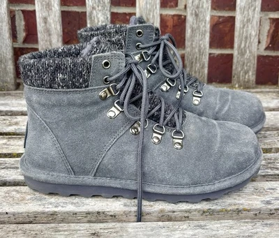 Bearpaw Marie Gray Suede Leather Lace-Up Boots Wool Sheepskin Size 9 - Image 1 of 4