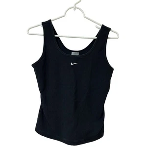 Nike Vintage Womens Size Large Black Ribbed Center Swoosh Cropped Tank Top Y2K  - Picture 1 of 5