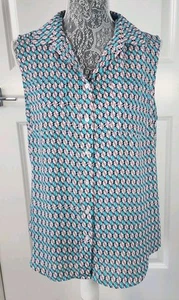 Talbots Medium Bird Print Button Down Sleeveless Blouse Multi-colored Lightweig - Picture 1 of 10