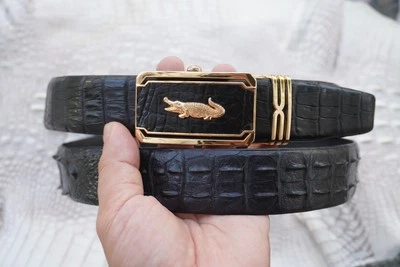 US Stock - Black Genuine Crocodile Hornback Leather Skin Men's Belt W 1.5" #B44 - Image 1 of 4