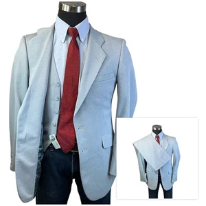 3Pc Mens Suit Jacket Sport Coat Blazer Pants vest Vtg Pale Light Baby Blue USA - Picture 1 of 8