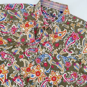 Alan Flusser Herren Gr. XXL Paisley Grün Langarm Baumwolle Button Down Hemd - Bild 1 von 7