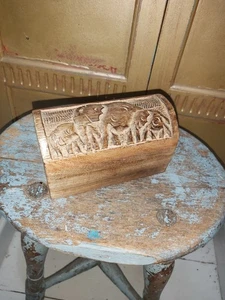 HAND CARVED SOLID MANGO WOOD DOMED ELEPHANT BOX - S - Picture 1 of 14
