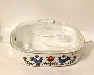 Casseruola Corning Ware Country Festival Blue Bird SQ 1975 con coperchio - Foto 1 di 5