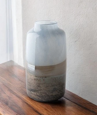 Jarrón de mesa de cristal cilíndrico abstracto azul y gris de 13" Foto 1 de 4