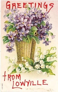 c.1914 LOWVILLE, NY, GEPRÄGTE VIOLETTE GRUSSKARTE - Bild 1 von 1