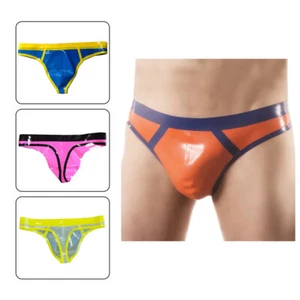 Men's Latex Briefs Bulge Enhanced Rubber Panties with Trims Shorts Handmade - Picture 1 of 7