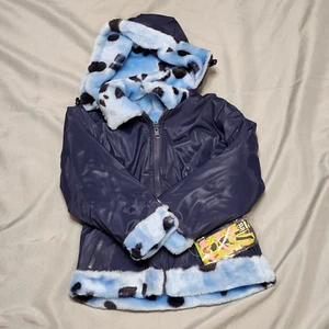 Iris USA Toddler Girls Winter Coat 4 Faux Fur Trim Blue Spotted Removable Hood - Picture 1 of 15