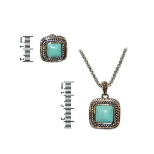 Colgante cuadrado turquesa enchapado en rodio de dos tonos con pendientes Foto 1 de 1