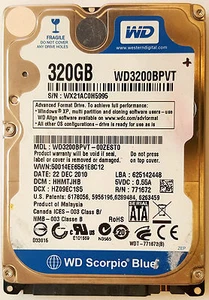 WD 320 GB 5400 RPM 2.5" WD3200BPVT SATA Internal Hard Drive Blue - Picture 1 of 2