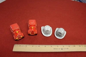 2 Sets Vintage Collectible Salt Pepper Shakers Fire Truck Hat Helmet Firefighter - Picture 1 of 5