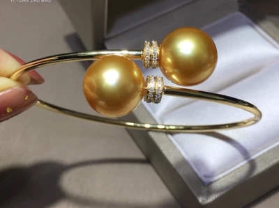 real natural south sea AAAA 12-11mm GOLD Round Pearl Bracelet Open bracelet S925 - Image 1 of 4