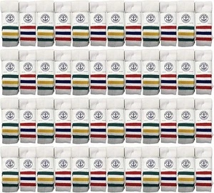 48 Pack of Kids Cotton Tube Socks Size 6-8 White With Stripes - Boys Crew Sock - Picture 1 of 3