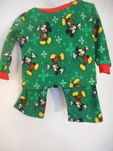 Disney Size 2T two piece fleece pajamas Mickey Mouse Green Snowflake - Picture 1 of 3