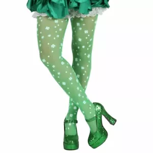 Collant trifoglio verde giorno di San Patrizio elasticizzati adulti irlandesi taglia unica bianchi NUOVI - Foto 1 di 3