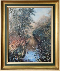 Pintura al óleo original de colección firmada arroyo rural Styal Cheshire Margaret marrón - Imagen 1 de 10