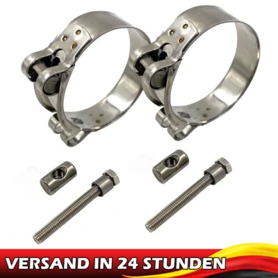 2 Auspuffschelle Flachbandschelle Edelstahl Ø 60-63mm Motorrad Auto Traktoren DE - Bild 1 von 4