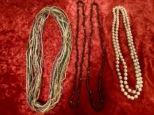 Vintage Lot TWIST A BEAD 80’S beaded Necklace 32”  18 Strands + 62” Faux Pearls - Picture 1 of 6