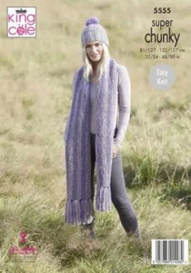 King Cole Super Grob Einfach Gestrickt Strick Muster Damen Cardigan Schal Mütze - Bild 1 von 2