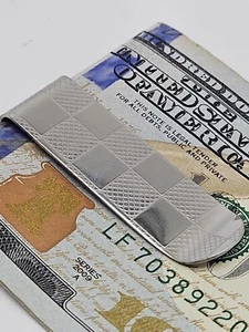 Stainless Steel Money Clip Men's Credit Card Cash Wallet Checker Pattern MC1H - Picture 1 of 5