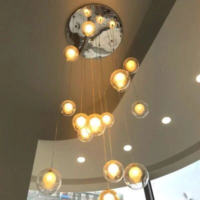 Lámpara Colgante Escalera Salón Bola de Vidrio Lámpara Colgante Loft Luz Colgante Foto 1 de 4