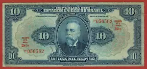 REPUBLIC OF BRAZIL ND(1925) 10 MIL REIS ESTAMPA 17A SERIE 281A P-39d VF - Picture 1 of 2