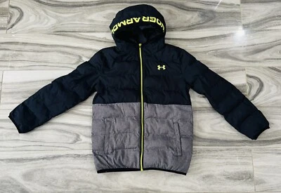 Under Armour Cold Gear Storm Hooded Puffer Jacket Boys YLG Black Gray - Image 1 of 4