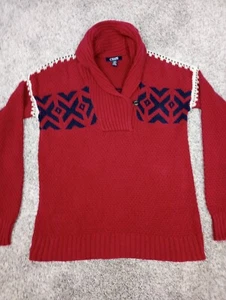 Chaps Small Women Southwest Red Western Long Sleeve Button Collared Knit Sweater - Picture 1 of 6