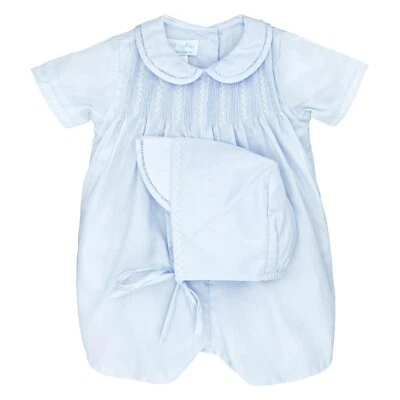 NWT Petit Ami Boys Blue Pintuck Romper Hat Newborn Baby Jon Jon NB - Image 1 of 3