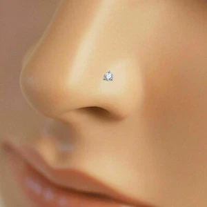 Round Lab-Created Diamond Nose Solitaire Piercing Pin 14K Yellow Gold Plated - Picture 1 of 6