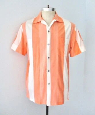 Vtg 50s 60s Rat Pack Alfred New York Orange Sherbet Stripe Camp Bowling Shirt M - Image 1 of 4