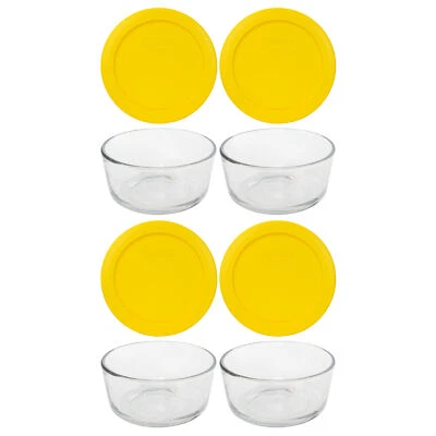 Tazón de almacenamiento de vidrio Pyrex 7200 de 2 tazas y tapa de plástico amarillo Meyer de 7200 piezas (paquete de 4) Foto 1 de 4