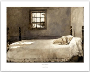 Dormitorio principal, 1965 de Andrew Wyeth 16x20 estampado artístico cascabel de perro de Wyeth en cama - Imagen 1 de 1
