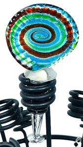 Wine Bottle Stopper Murano Glass Multicolored With Metal Base Bottle Stopper - Picture 1 of 4