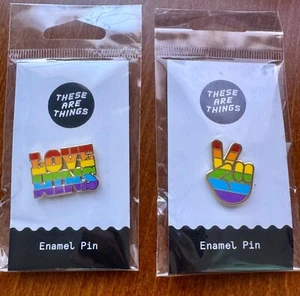 2 pins These Are Things Enamel Pins Love Wins & Pride Peace Rainbow Gay - Picture 1 of 1