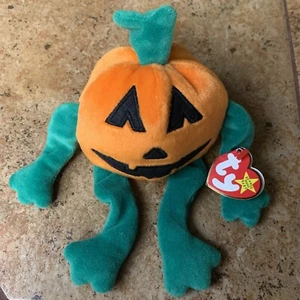 1999 Ty Beanie Buddy Halloween Jack-o-Lantern Nombrado Pumkin 7" con etiqueta - Imagen 1 de 7