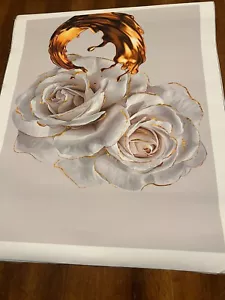 Vintage Collectible Roses Picture to Frame White Gold Copper - Picture 1 of 3