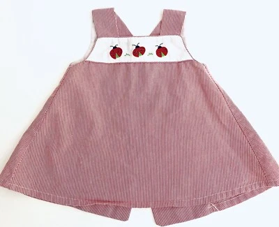 Petit Ami Baby Girl Red Stripe Ladybug Open Back Dress Size 9 Months 0056 - Image 1 of 4