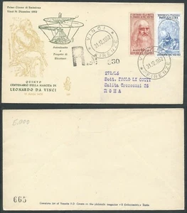 1952 ITALIA FDC VENETIA 169 LEONARDO DA VINCI NO TIMBRO ARRIVO - CG - Imagen 1 de 1