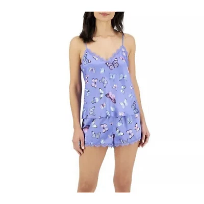 New INC Womans XXL Pajama Set Cami Shorts Purple Butterfly Print Lace Trim NWT - Image 1 of 4