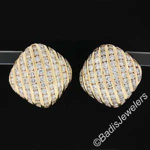 14k Yellow Gold 4.14ct Channel Set Diamond Covered Cushion Shape Button Earrings - Picture 1 of 6