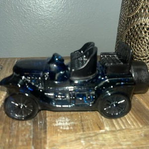 Vintage AVON Stanley Steamer Car After Shave Bottle Blue Glass Collector Full - Picture 1 of 4