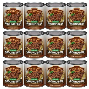 12 Can-Keystone Meats All Natural Ground Beef Fully Cooked 28oz No Preservatives - Picture 1 of 8