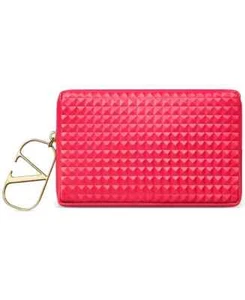 Valentino Red Coral Bag Small Studded Pouch Purse Clutch 6.75" L x 4" H x 1.5" W - Picture 1 of 3